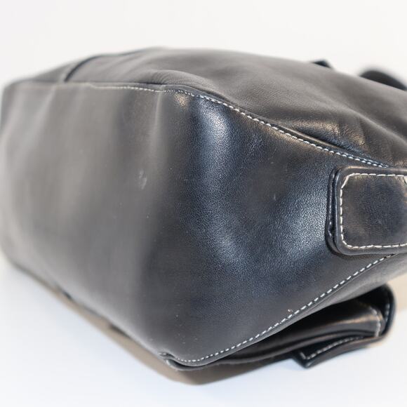 La Bagagerie Black Leather Satchel Tote with Front Pockets - Picture 6 of 7